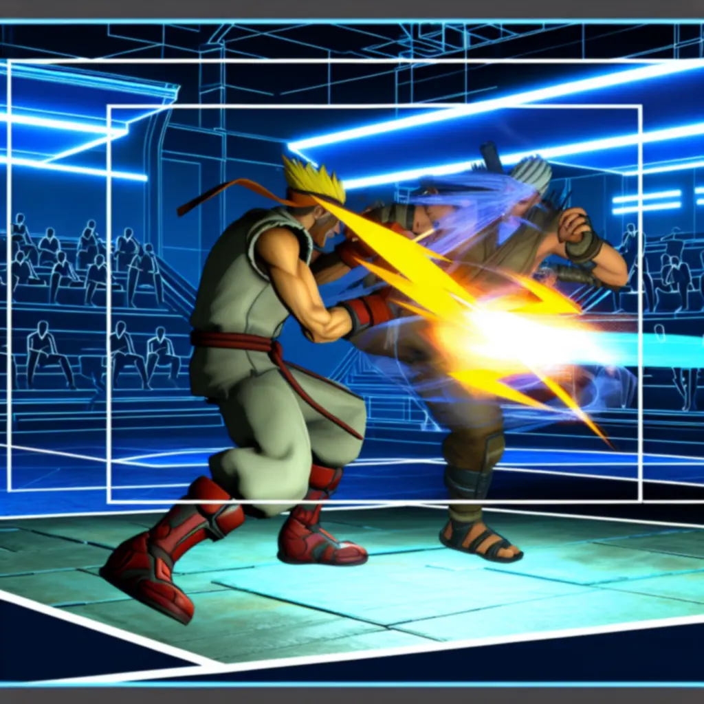 Dynamiczne zbliżenie na walkę w Shadow Fight Arena podczas wymiany ciosów na arenie.