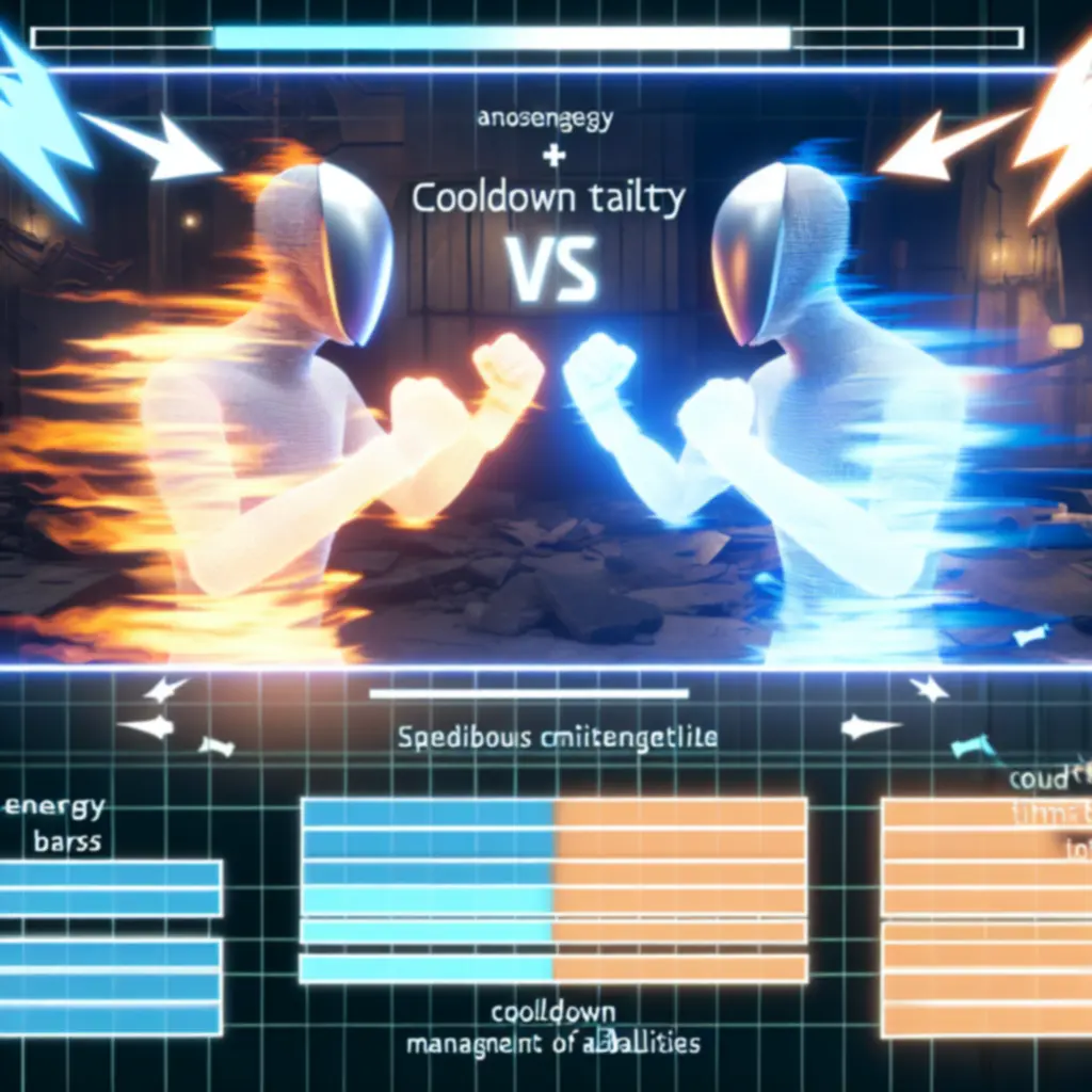 Interfejs walki prezentujący pasek energii i umiejętności w Shadow Fight Arena.