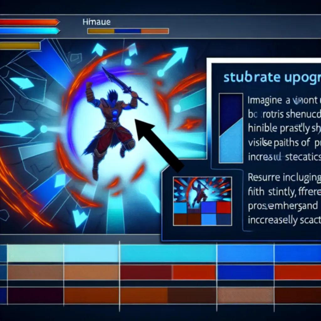 Ekran ulepszania bohatera z widocznymi statystykami i poziomami